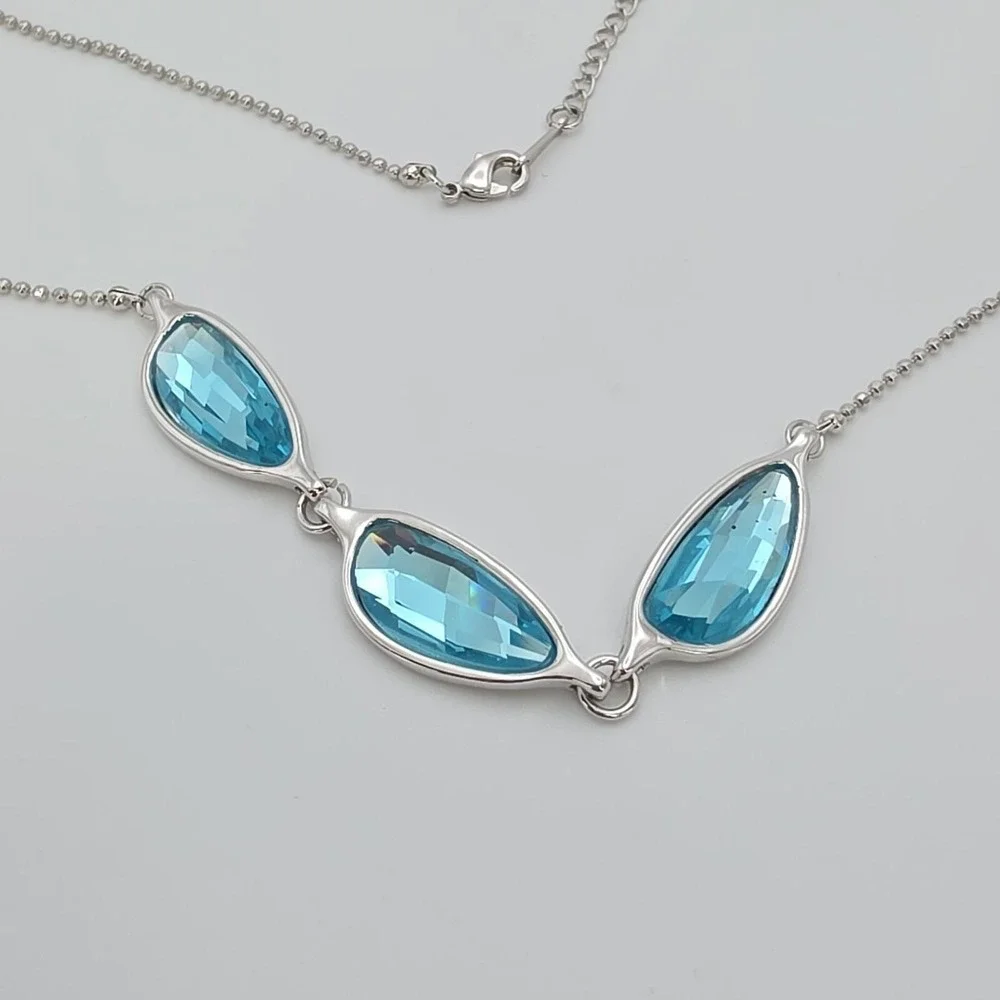Vtg SWAROVSKI Crystal Necklace Blue Rhodium Plate Ball Chain 20" FREE $HIPPING!! - Picture 4 of 10